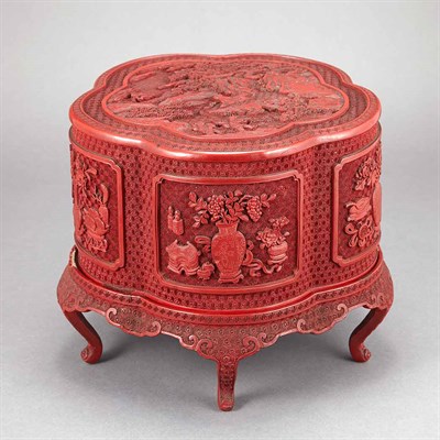 Lot 500 - Rare Chinese Red Lacquer Covered Box and Stand...