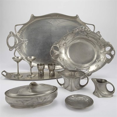Lot 202 - Group of Continental Art Nouveau Pewter...