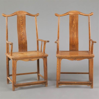 Lot 216 - Pair of Chinese Yoke Back Hardwood Armchairs