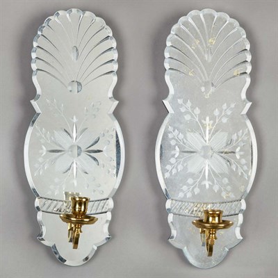 Lot 455 - Pair of Etched Mirrored Back Sconces Height 18...