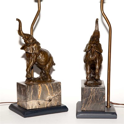 Lot 359 - Pair of Bronze Elephant-Form Lamps Height 13...