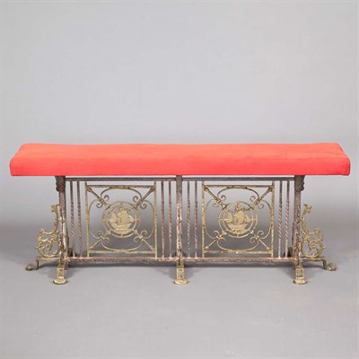 Lot 191 - Gilt-Iron Upholstered Bench Length 54 inches.