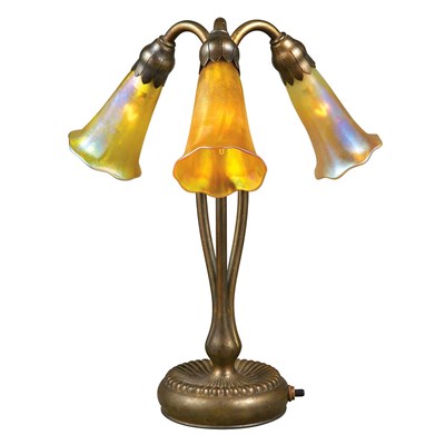 Lot 542 - Tiffany Studios Bronze and Favrile Glass Three-...