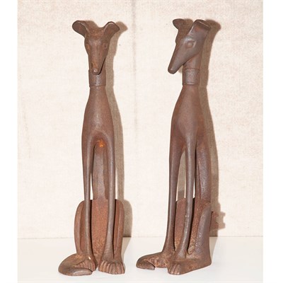 Lot 303 - Pair of Cast Iron Hound-Form Andirons Height...