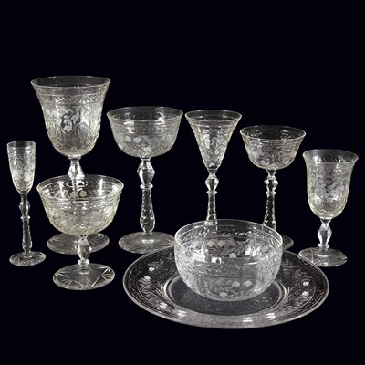 Lot 336 - Colorless Etched Glass Stemware Service...