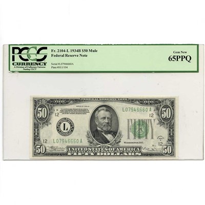 Lot 278 - U.S. Bank Note, $50 1934 B Federal Reserve...