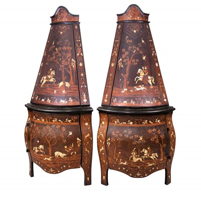 Lot 177 - Pair of Italian Rococo Bone Inlaid Walnut,...