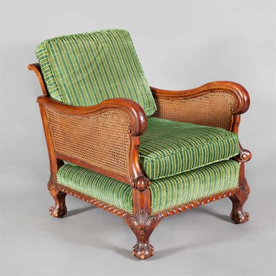 Lot 165 - Victorian Caned and Upholstered Mahogany Armchair