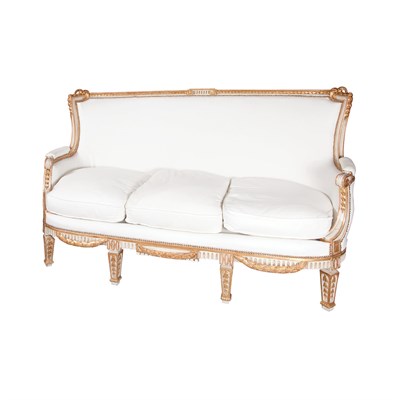 Lot 368 - Louis XVI Style Painted and Parcel Gilt Settee...