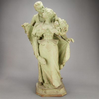Lot 200 - French Art Nouveau Verdigris Painted Terra...