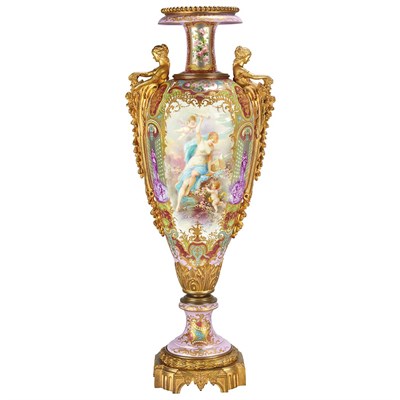 Lot 738 - Sevres Style Gilt-Bronze Mounted Porcelain Urn...