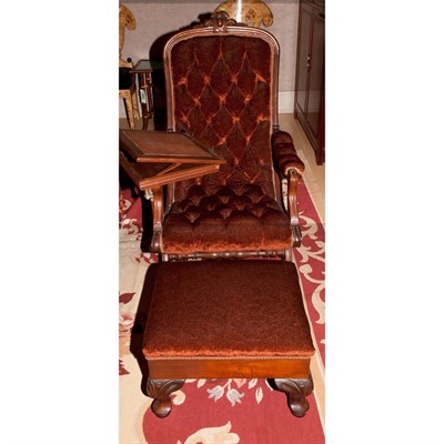 Lot 363 - Victorian Velvet Upholstered Reading Chair and...