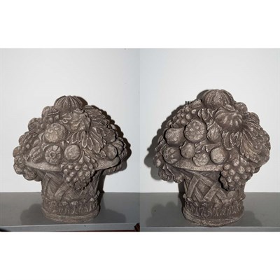 Lot 591 - Pair of Composition Fruit Filled Basket Garden...