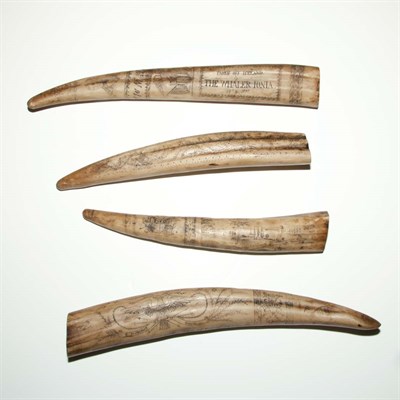 Lot 374 - Group of Four Scrimshaw Style Carved Tusks