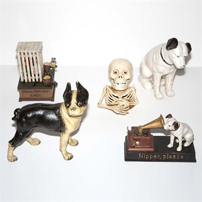 Lot 600 - Group of Five Painted Iron Toys and Banks