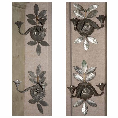 Lot 581 - Set of Four Weathered Metal Sconces Height 15...