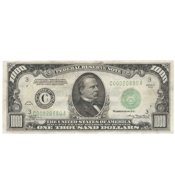 Lot 280 - U.S. Bank Note, $1,000 1934 Federal Reserve...