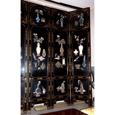 Lot 429 - Chinese Hardstone Inlaid Six-Panel Screen...