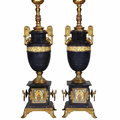 Lot 725 - Pair of Empire Style Enameled Gilt-Bronze...