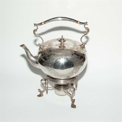 Lot 459 - Victorian Silver Hot Water Kettle on Stand...