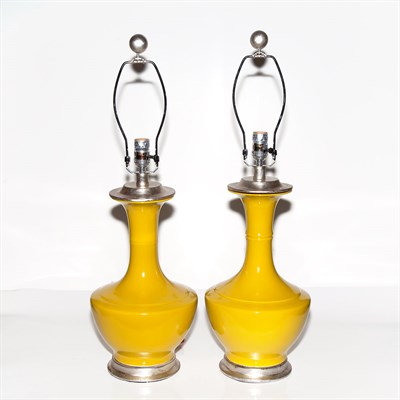 Lot 427 - Pair of Chinese Yellow Glazed Porcelain Lamps...