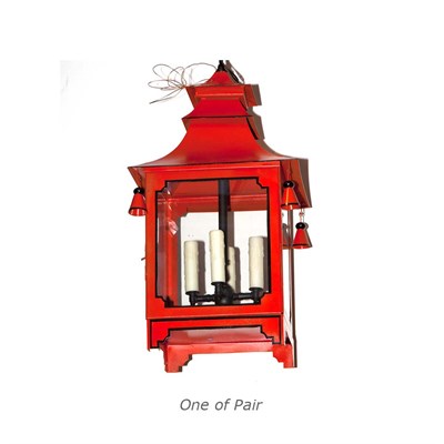 Lot 523 - Pair of Regency Style Red Painted Tole Hanging...