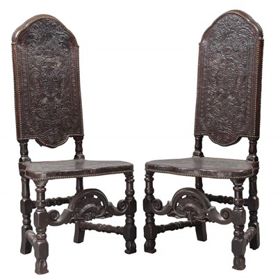 Lot 168 - Pair of Spanish Colonial Walnut Hall Chairs...