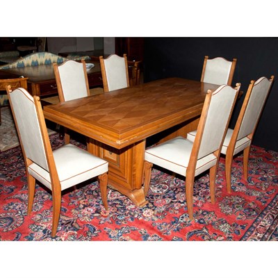 Lot 102 - Art Deco Style Fruitwood Dining Table and Six...