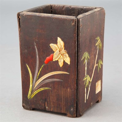 Lot 457 - Chinese Inlaid Wood Brushpot 19th Century Of...