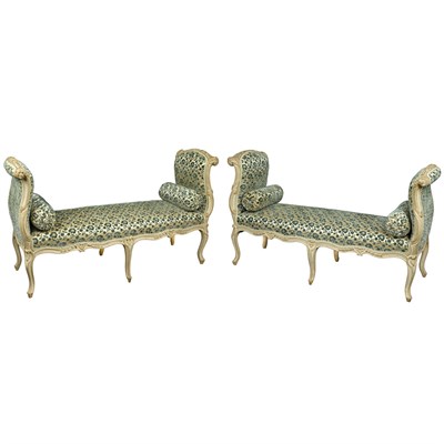 Lot 416 - Pair of Louis XV Painted Beechwood Banquettes...