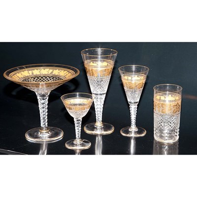 Lot 277 - Gilt Decorated Pressed Glass Stemware Service...