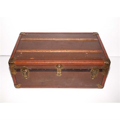 Lot 443 - Leather and Wood Steamer Trunk Height 12 1/2...