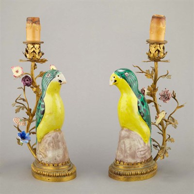 Lot 138 - Pair of Chinese Porcelain Bird-Form Lamps...
