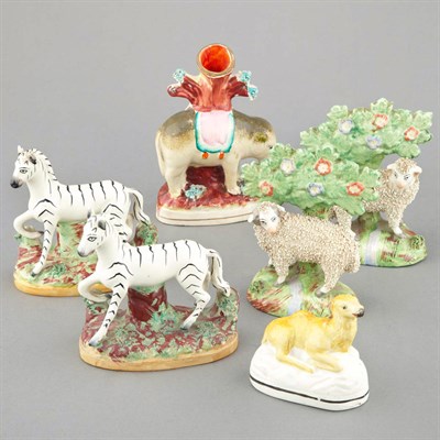 Lot 192 - Group of Six Staffordshire Pottery Animals...