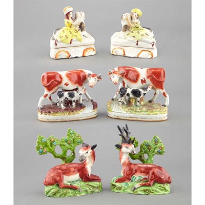 Lot 399 - Group of Six Staffordshire Pottery Figures...