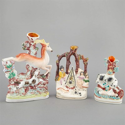 Lot 206 - Group of Five Staffordshire Pottery Figural...