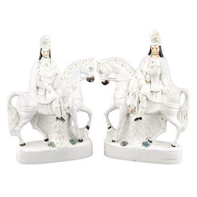 Lot 405 - Pair of Staffordshire Pottery Figures of...