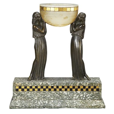 Lot 470 - Art Deco Bronze, Alabaster and Hardstone...
