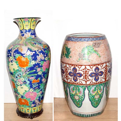 Lot 324 - Japanese Porcelain Barrel Vase; Together with...
