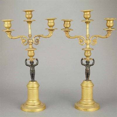 Lot 489 - Pair of Empire Style Gilt and Patinated-Bronze...
