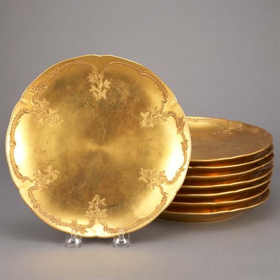 Lot 488 - Set of Eight KPM Gold Ground Porcelain Dessert...