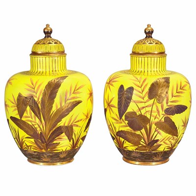 Lot 385 - Pair of Derby Gilt Decorated Porcelain Urns...