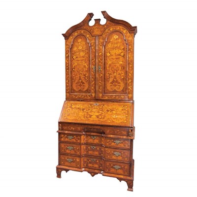 Lot 235 - Dutch Walnut and Marquetry Bureau Bookcase...