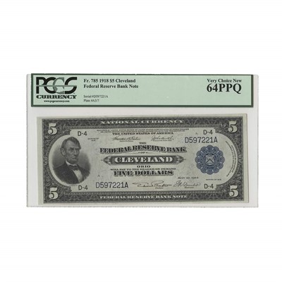 Lot 261 - U.S. Bank Note, $5 1918 Cleveland Federal...