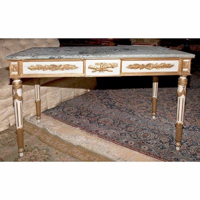 Lot 421 - Neoclassical Marble Top Painted Wood Console...