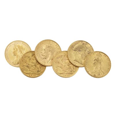 Lot 182 - Great Britain, Group of Sovereigns Lot of six...