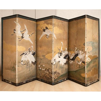 Lot 118A - Chinese Crane Decorated Paper Six-Panel Screen...