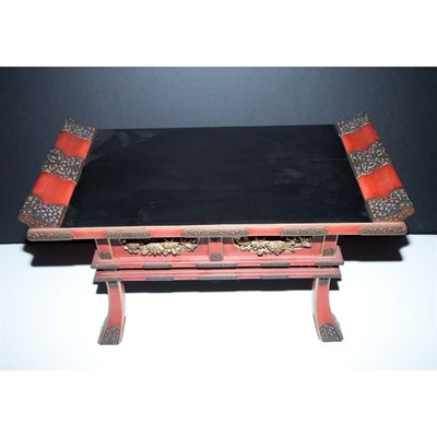 Lot 334 - Chinese Bronze Mounted Red Painted Side Table...