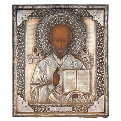 Lot 359 - Russian Painted Wood Icon of Saint Nicholas Of...