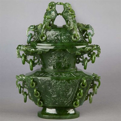 Lot 684A - Chinese Green Nephrite Covered Vase The...